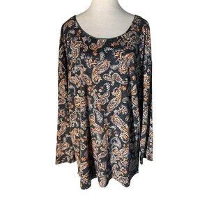 NWT J.Jill Simply Supima Scoop-Neck Tunic Paisley Long Sleeve Supima Cotton Sz L